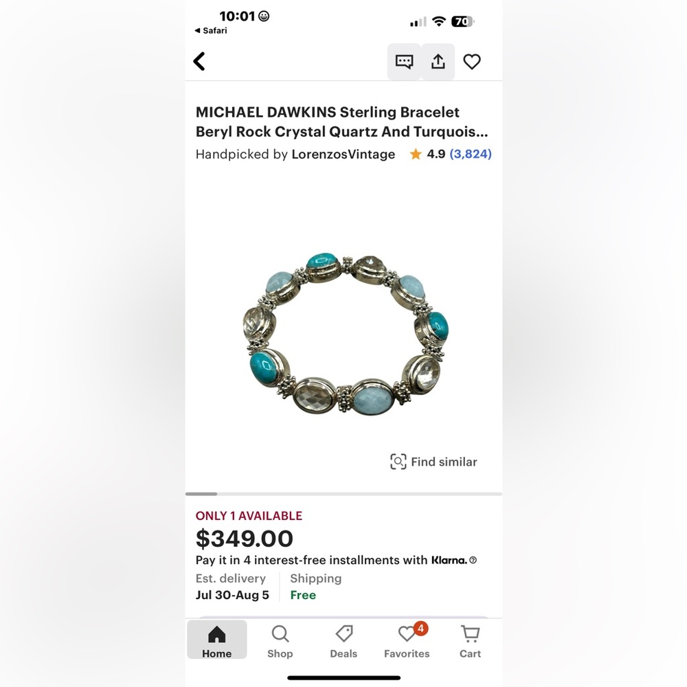 Michael Dawkins Silver and Turquoise Bracelet - Picture 5 of 5